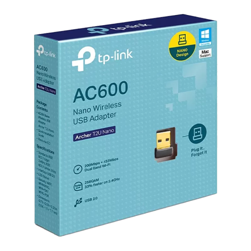 Adaptor wireless TP-Link Archer T2U Nano, AC600, Dual-Band, Nano ArcherT2UNano - imagine 1