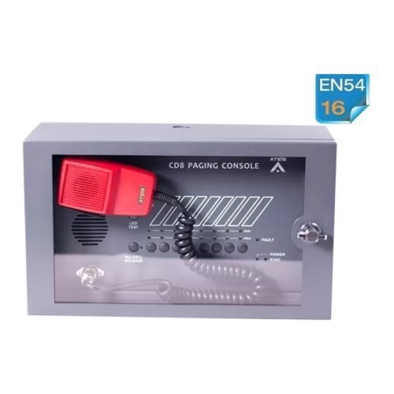 ATEIS CD8-AS Consola Paging de perete, 8 zone, EN54-16