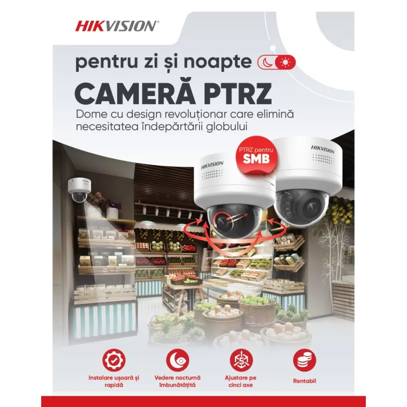 CAMERA IP DOME PTRZ 8MP IR 40M 2.8-12MM MIC - imagine 1