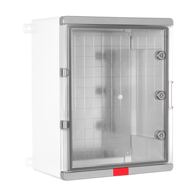 Cutie distributie IP67 din ABS gri, usa transparenta, placa metalica, 400x500x240 mm PS405024
