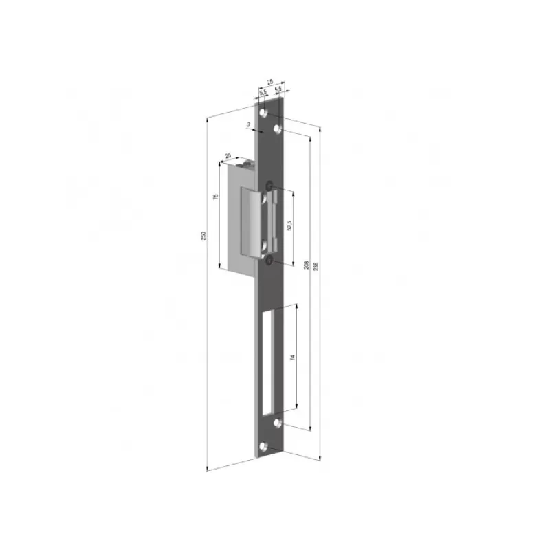 Yala electromagnetica fail safe, 12Vcc, 180mA, cu placa suport lunga - Yale by ASSA ABLOY YB37-12D-L