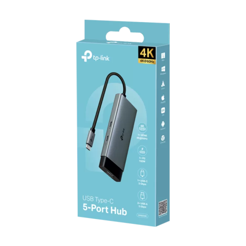 Hub USB-C 5-in-1, 1 x USB-C PD 100W, 1 x USB-C 5Gbps, 2 x USB-A 5Gbps, 1 x HDMI 4K@60Hz - TP-Link UH5020C - imagine 1