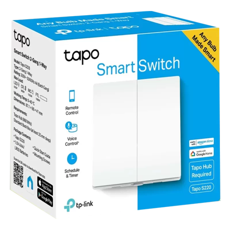 Intrerupator inteligent dublu TP-Link Tapo S220, Wi-Fi - TP-LINK TapoS220 - imagine 1