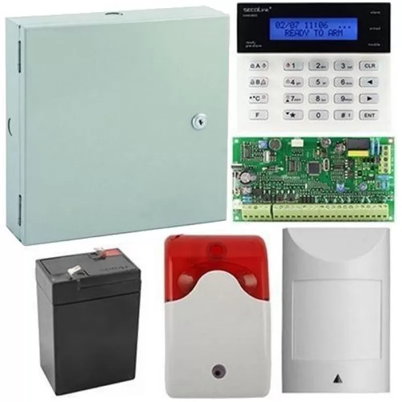 Kit antiefractie Secolink PAS808M+K1, Centrala efractie 8 zone + tastatura + cutie + acumulator + detector de miscare + sirena interior