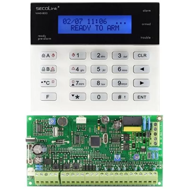 Kit antiefractie Secolink PAS808M+KM20BRO, Centrala PAS808M + tastatura KM20B
