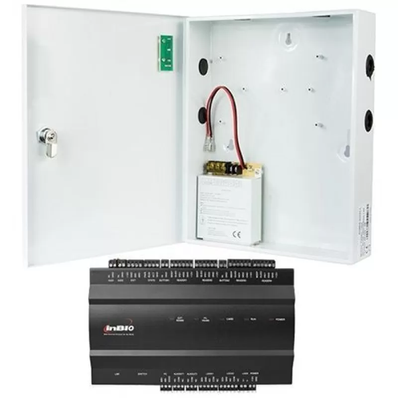 Kit Control Acces ZK inBio-260, Centrala Biometrica IP, 2 usi bidirectionale, suporta 4 cititoare + Cutie cu sursa de alimentare