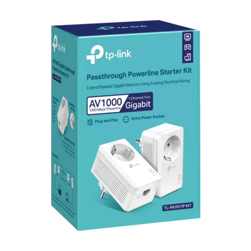 Kit Powerline AV1000, Passthrough, 1 x RJ45 Gigabit - TP-Link TL-PA7017PKIT - imagine 1