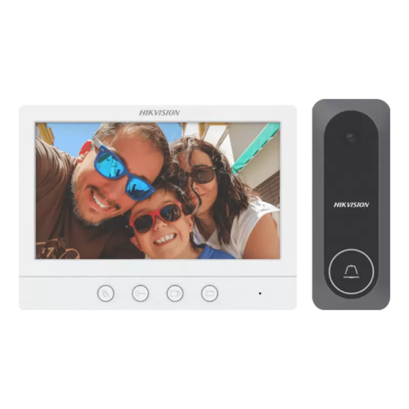 Kit videointerfon analogic, ecran 7', conectare 4 fire pentru 1 familie, IR - HIKVISION DS-KIS212