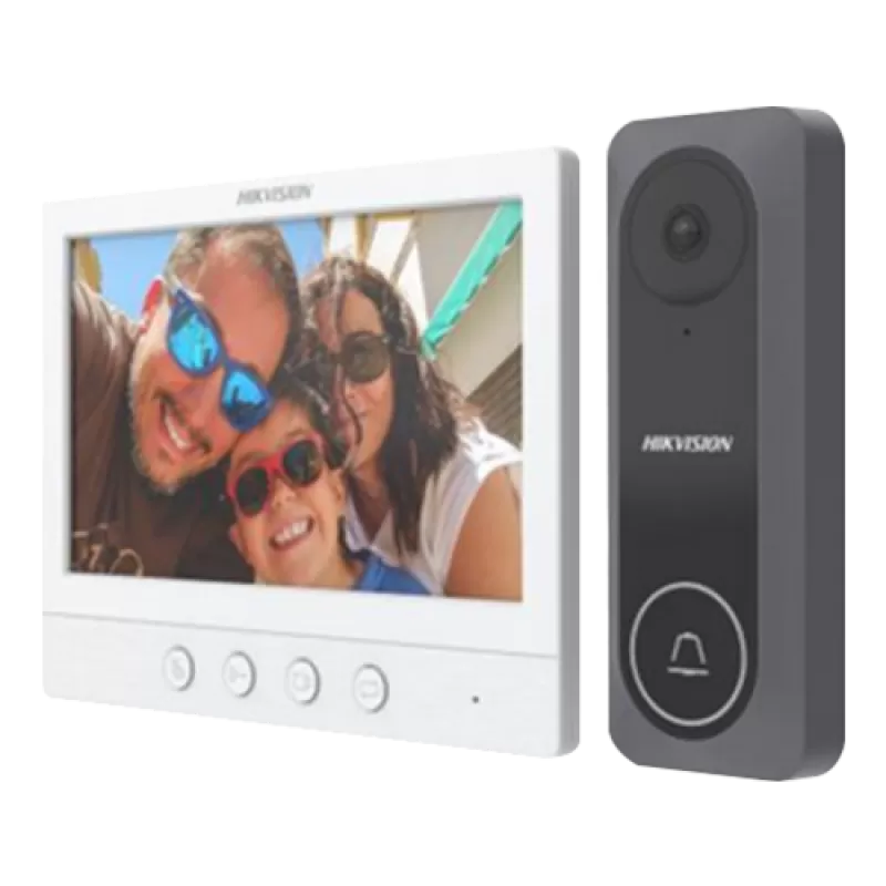 Kit videointerfon analogic, ecran 7', conectare 4 fire pentru 1 familie, IR - HIKVISION DS-KIS212 - imagine 1