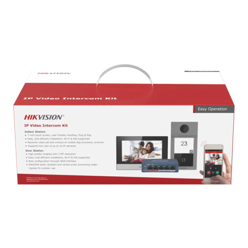 KIT videointerfon pentru o familie, Wi-Fi 2.4Ghz, monitor 7 inch - HIKVISION DS-KIS604-S - imagine 1