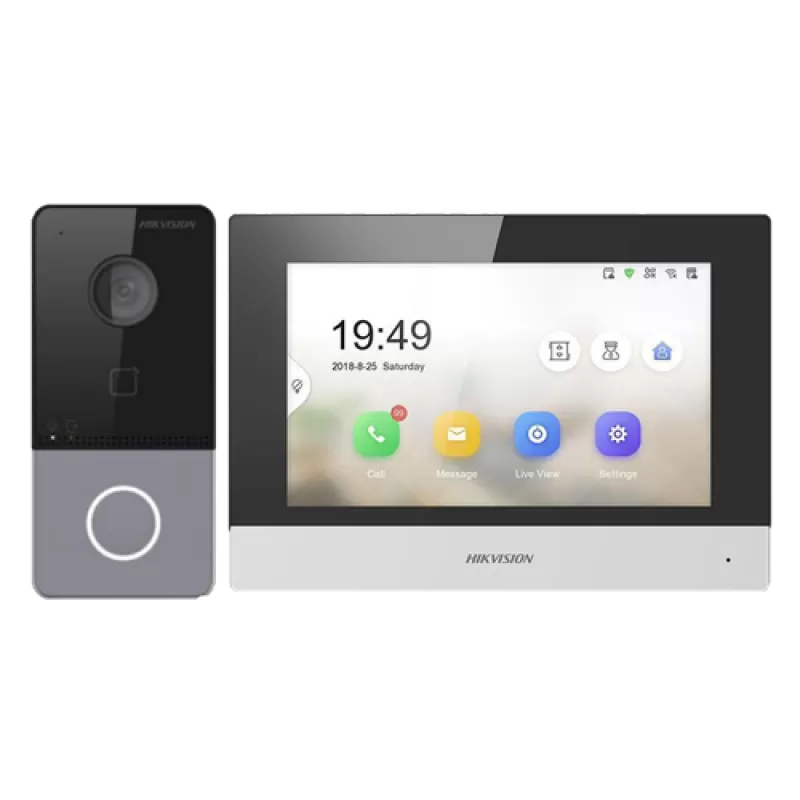 KIT videointerfon TCP/IP pentru 1 familie, monitor TFT LCD 7 inch - HIKVISION DS-KIS603-P