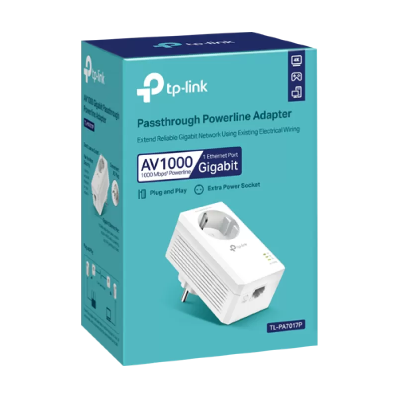 Powerline AV1000, Passthrough, 1 x RJ45 Gigabit - TP-Link TL-PA7017P - imagine 1