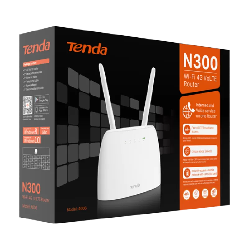 Router 4G, Wi-Fi, N300, 2.4GHz, 1 x SIM, 2 x RJ45 10/100 Mbps, 1 x RJ11 - TENDA TND-4G06 - imagine 3
