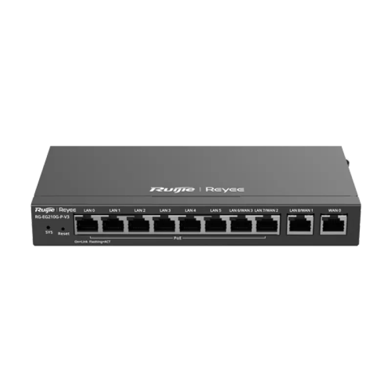 Router 8 x RJ45 1G PoE, 2 x RJ45 1G, Buget PoE 110W, Multi-WAN, Cloud Management - Ruijie RG-EG210G-P-V3