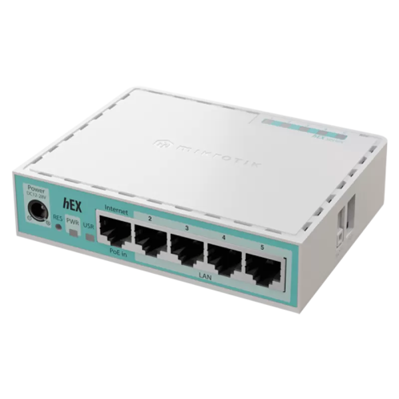 Router hEX, 5 porturi Gigabit, USB, PoE IN - MikroTik E50UG