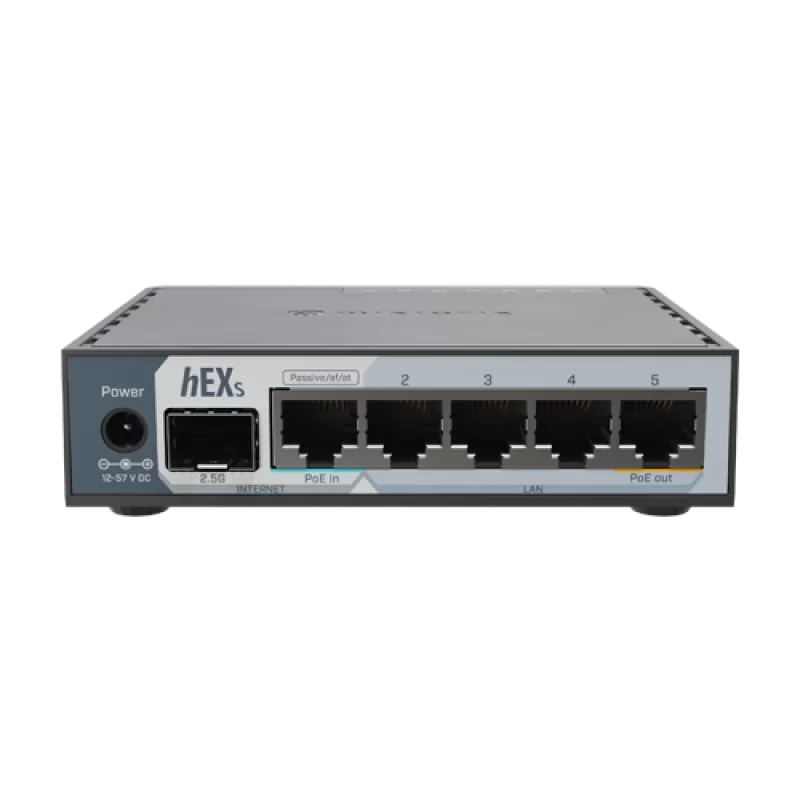 Router hEX, 5 porturi RJ45 Gigabit, 1 x SFP 2.5G, 1 x PoE Out, USB, PoE In - MikroTik E60iUGS