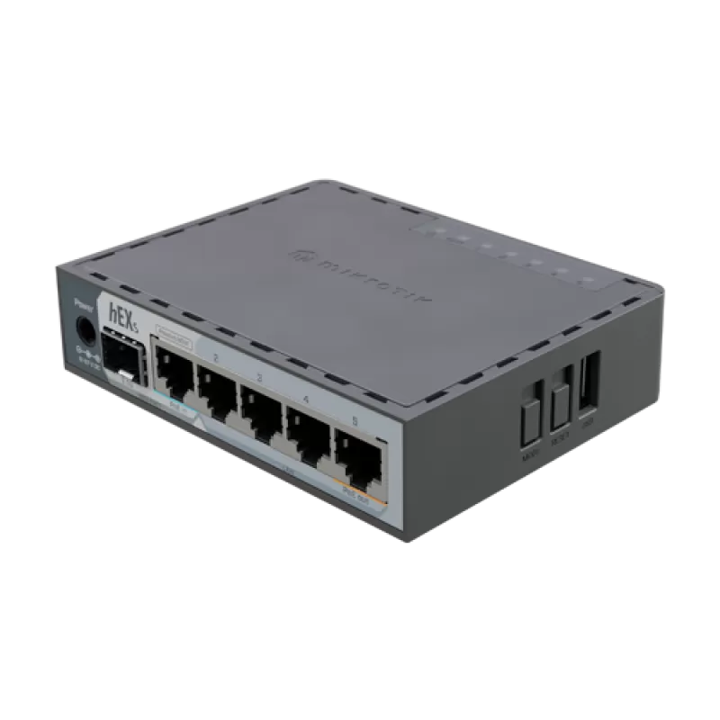 Router hEX, 5 porturi RJ45 Gigabit, 1 x SFP 2.5G, 1 x PoE Out, USB, PoE In - MikroTik E60iUGS - imagine 1