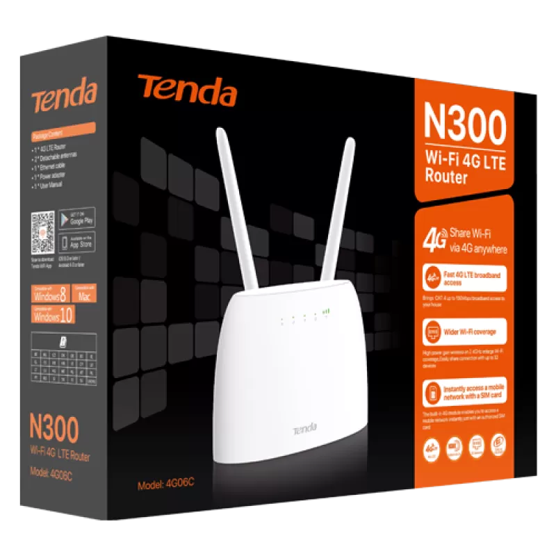 Router LTE 4G Wireless 2 x 10/100 Mbps, SIM, 802.11 b/g/n 2.4Ghz, 300Mbps - TENDA TND-4G06C - imagine 3