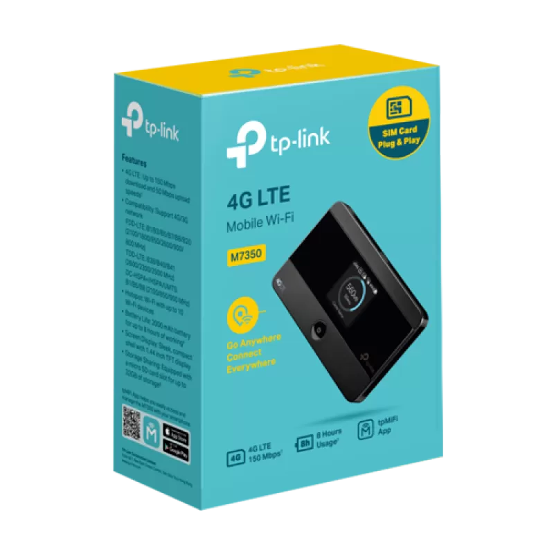 Router portabil 4G, Wi-Fi 4, Nano SIM, microSD, Baterie 2100 mAh - TP-Link M7350 - imagine 2