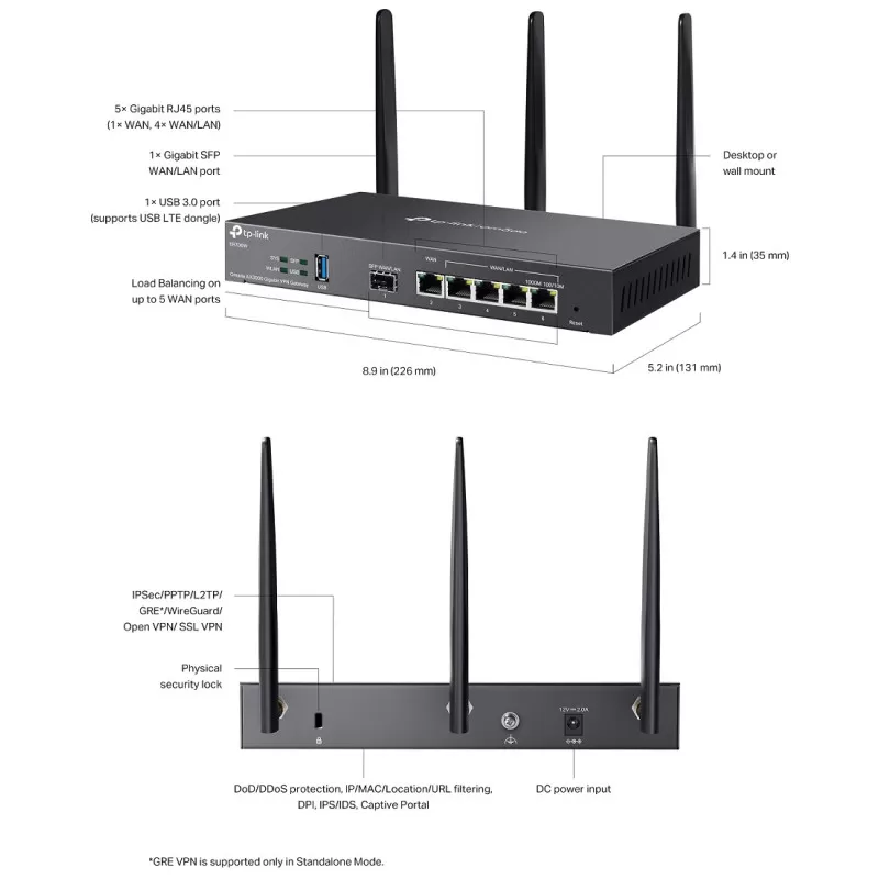 Router VPN, Wi-Fi 6, AX3000, 1 x SFP Gigabit, 5 x RJ45 Gigabit, 1 x USB - TP-Link Omada ER706W - imagine 1