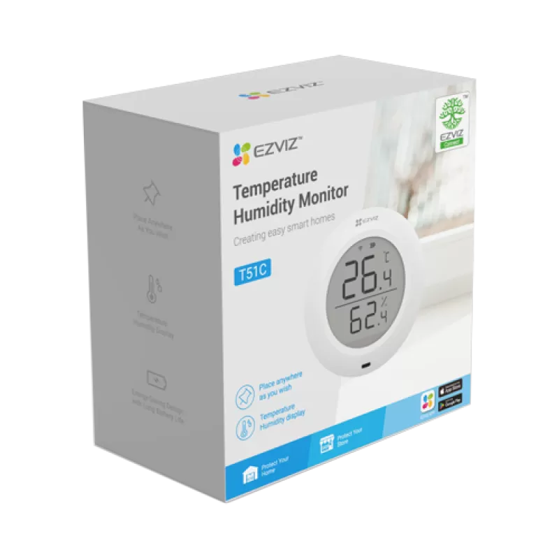 Senzor de temperatura si umiditate Smart Home EZVIZ, afisaj 1.8 inch, comunicare Wireless ZigBee CS-T51C - imagine 3