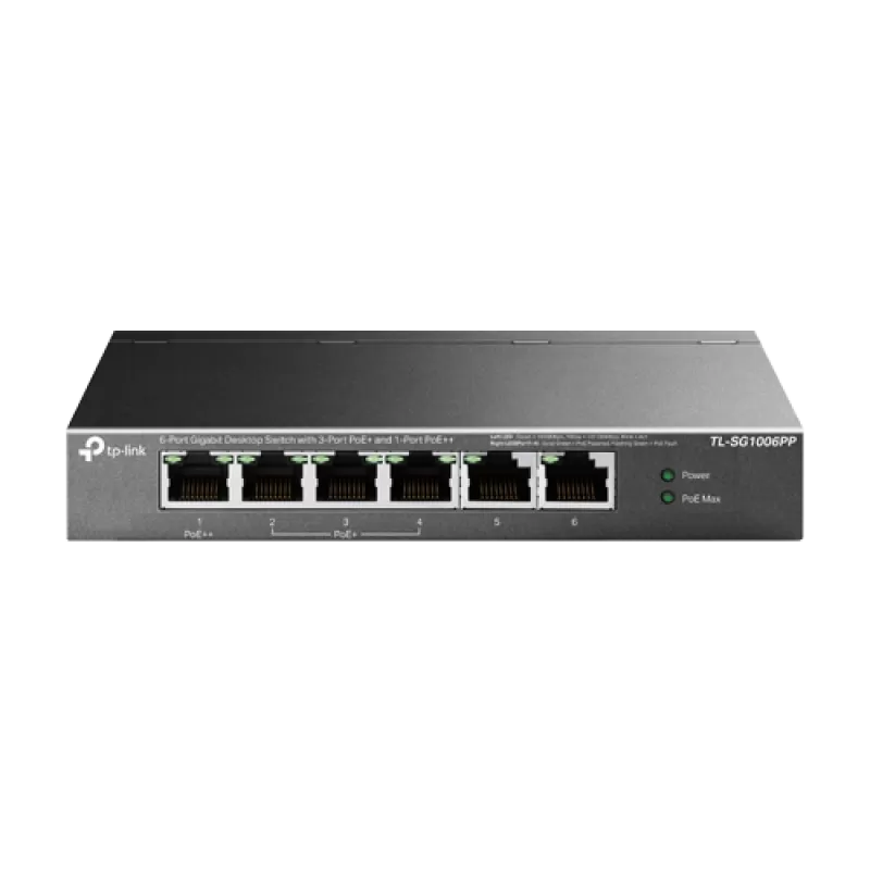 Switch 1 x RJ45 1G PoE++, 3 x RJ45 1G PoE+, 2 x RJ45 1G, Buget PoE 64W, Unmanaged - TP-Link TL-SG1006PP