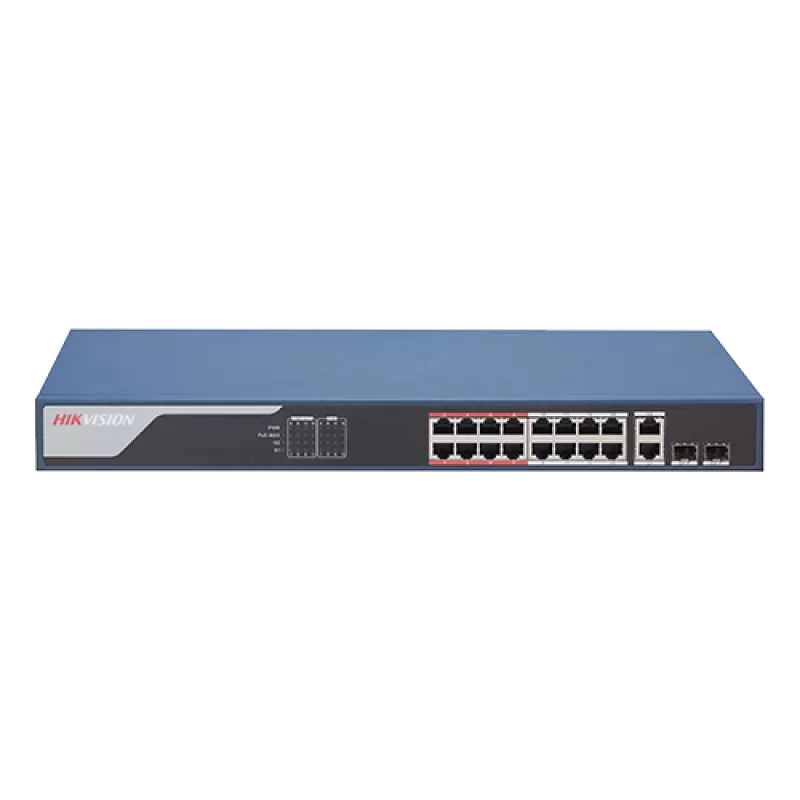 Switch 16 porturi PoE 100Mbps, 2 port uplink Gigabit, SMART Management - HIKVISION DS-3E1318P-EI - imagine 1