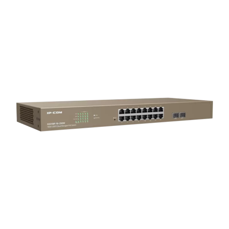 Switch 16 porturi PoE Gigabit, 2 porturi SFP Gigabit, Cloud Management - IP-COM G3318P-16-250W - imagine 1