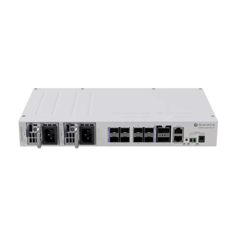 Switch 2 x QSF28 100G, 8 x SFP28 25G, 2 x RJ45 100 Mbps, 802.3bt PoE In, 1U - MikroTik CRS510-8XS-2XQ-IN