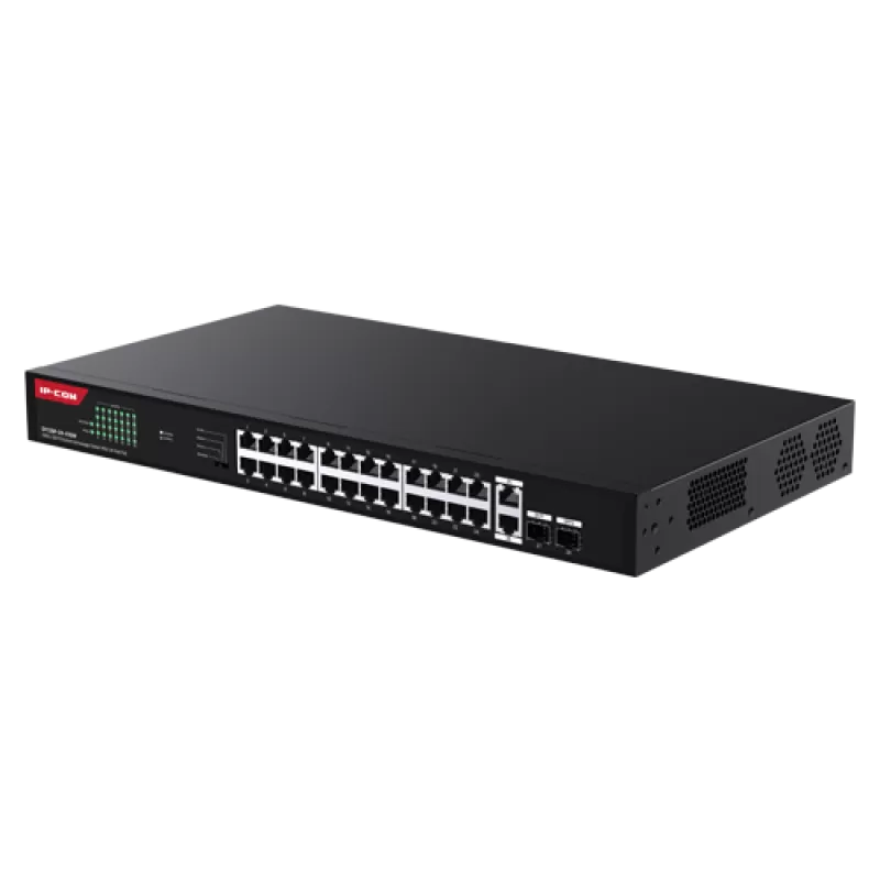 Switch 24 porturi Gigabit PoE, 2 x RJ45 Uplink Gigabit, 2 x SFP Gigabit, 1U - IP-COM G1128P-24-410W - imagine 1