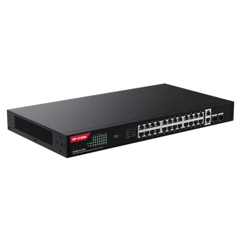 Switch 24 porturi Gigabit PoE, 2 x RJ45 Uplink Gigabit, 2 x SFP Gigabit, 1U - IP-COM G1128P-24-410W - imagine 2