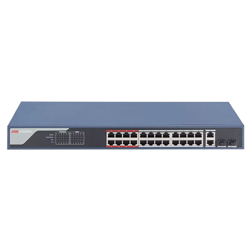 Switch 24 porturi PoE 100Mbps, 2 port uplink Gigabit, SMART Management - HIKVISION DS-3E1326P-EI - imagine 1