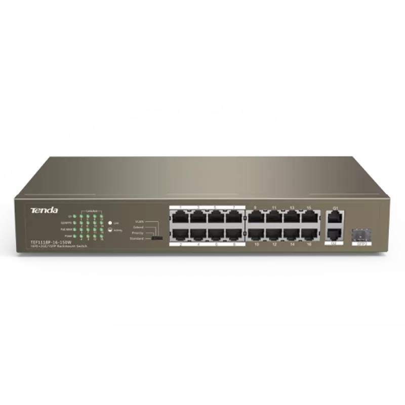 Switch 24 porturi PoE 10/100 Mbps, 2 porturi RJ45 Gigabit, 1 port SFP Gigabit - TENDA TND-TEF1126P-24-250W-V30 - imagine 1