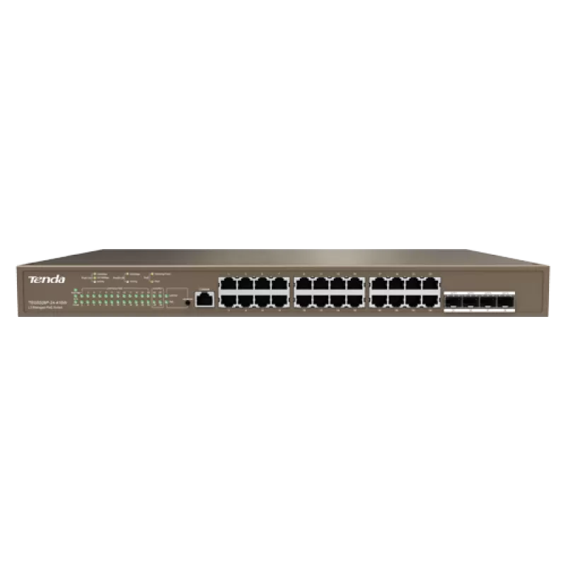 Switch 24 porturi PoE Gigabit, 1 port consola, 4 port SFP Gigabit, management - TENDA TND-TEG5328P-24-410W - imagine 1
