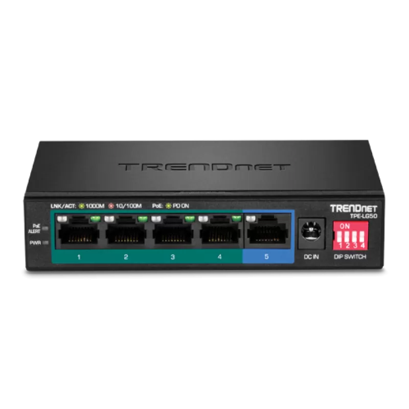 Switch 4 porturi Gigabit Long Range 200m PoE+, 1 port Gigabit - TRENDnet TPE-LG50 - imagine 1