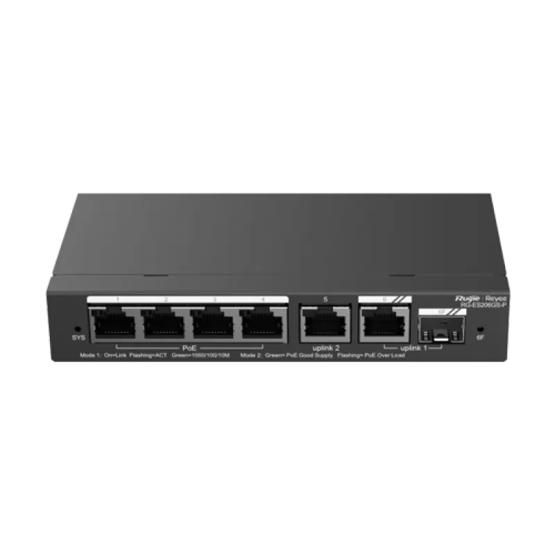 Switch 4 x RJ45 1G PoE, 1 x RJ45 1G, combo 1 x RJ45 + 1 x SFP 1G, Cloud Management - Ruijie Reyee RG-ES206GS-P