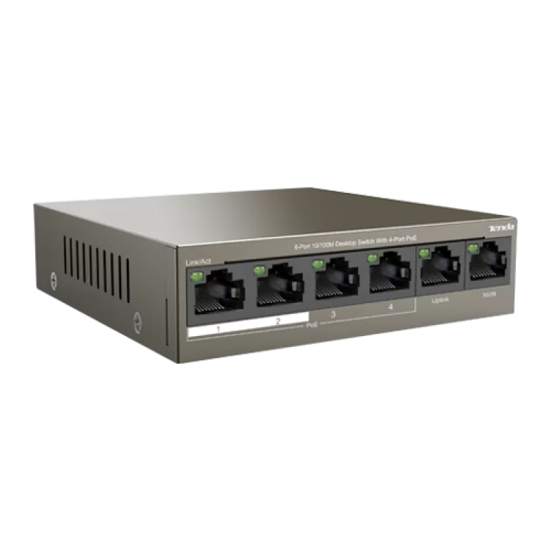 Switch 4 porturi PoE, 2 porturi uplink RJ45 10/100Mbps - TENDA TND-TEF1106P-4-63W - imagine 1