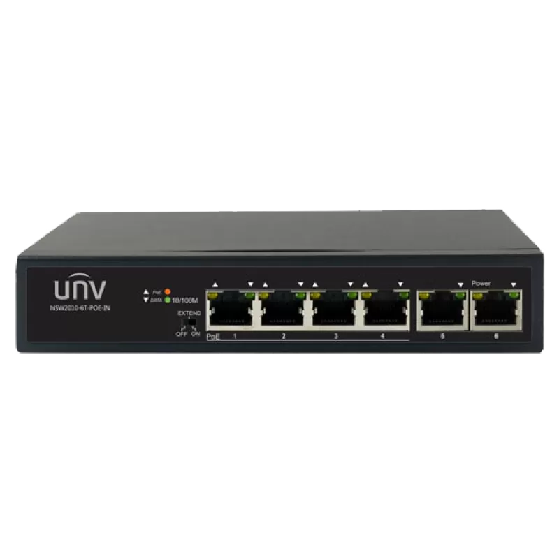 Switch 4 porturi PoE+, 2 porturi uplink RJ45 - UNV NSW2010-6T-POE-IN