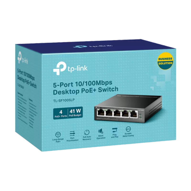 Switch 4 x RJ45 10/100 Mbps PoE, 1 x RJ45 10/100 Mbps, Buget PoE 41W, Unmanaged - TP-Link TL-SF1005LP - imagine 2