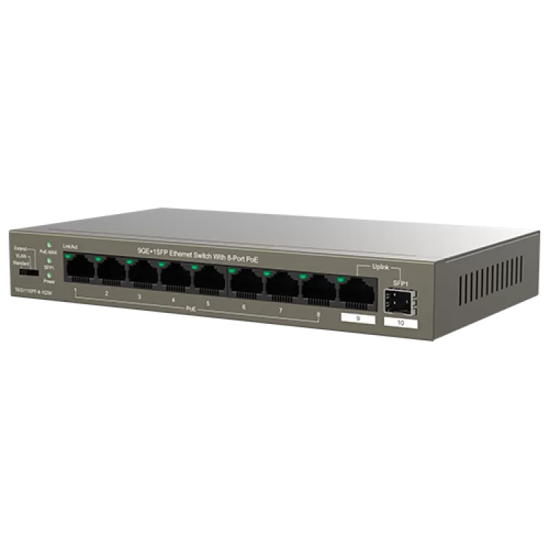 Switch 8 porturi Gigabit PoE, 1 port Uplink Gigabit, 1 port SFP Uplink Gigabit - Tenda TND-TEG1110PF-8-102W - imagine 2