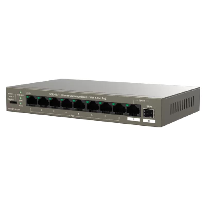Switch 8 porturi Gigabit PoE, 1 x RJ45 Gigabit Uplink, 1 x SFP Gigabit Uplink - IP-COM G1110PF-8-102W - imagine 2