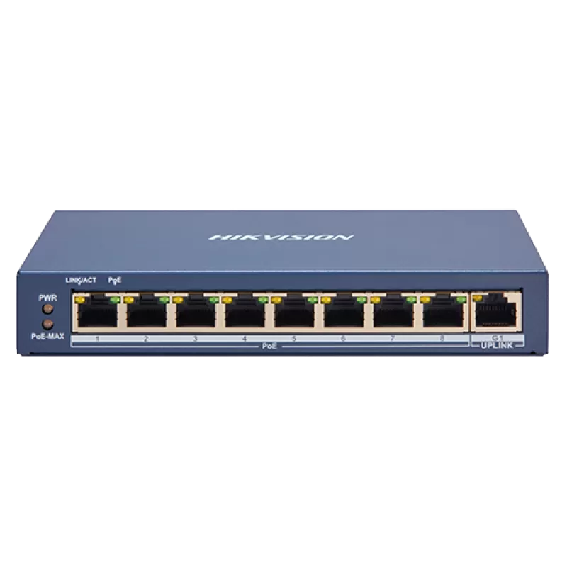 Switch 8 porturi PoE, 1 port uplink RJ45, SMART Management - HIKVISION DS-3E1309P-EI - imagine 1