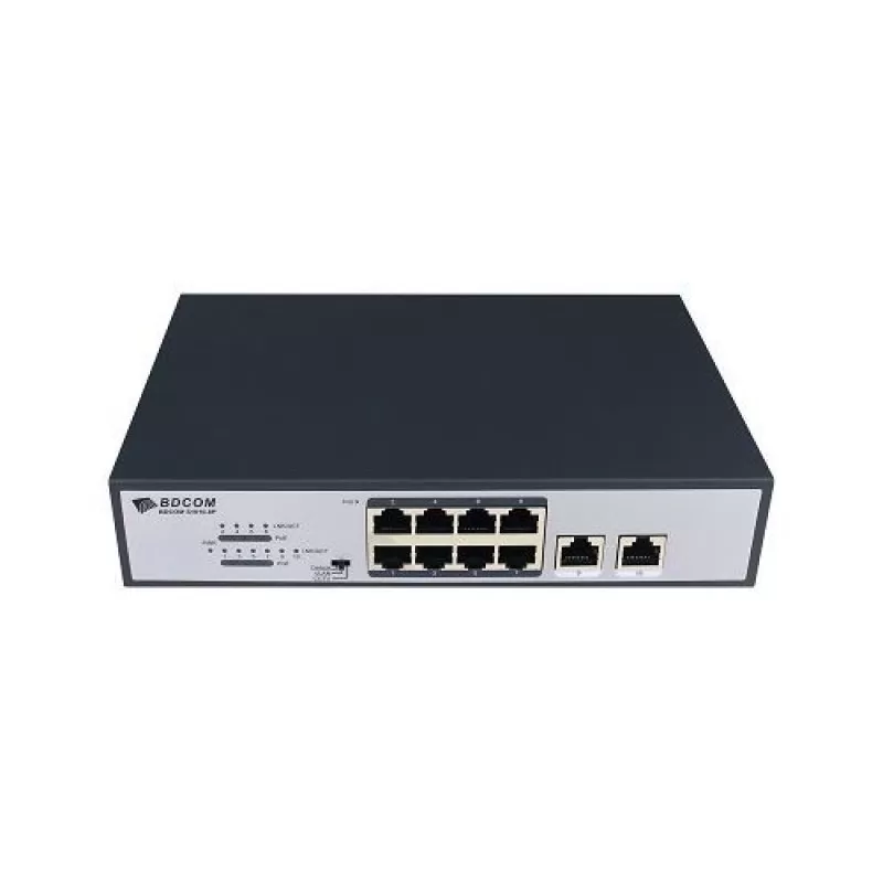 Switch BDCOM S1010-8P PoE 8 porturi, 2 RJ45 (Uplink), 120W