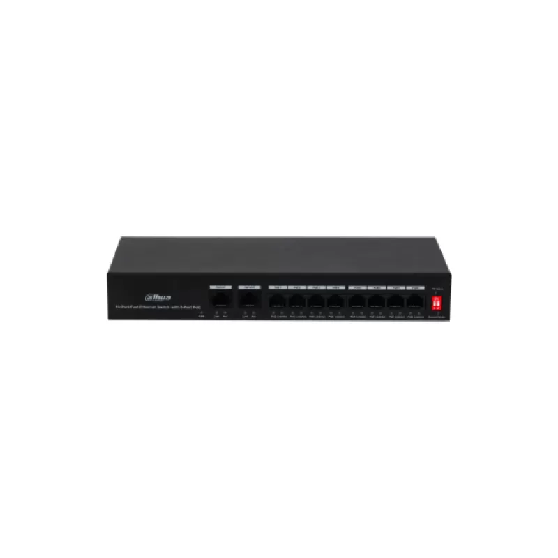 Switch Dahua PFS3010-8ET-65, 10 porturi, 2000 MAC, 2 Gbps, fara management, 250 m, PoE