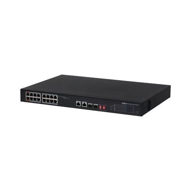 Switch Dahua PFS3218-16ET-135 16 porturi PoE + 2 Port Gigabit + 2 SFP Combo, 135W, PoE Watchdog
