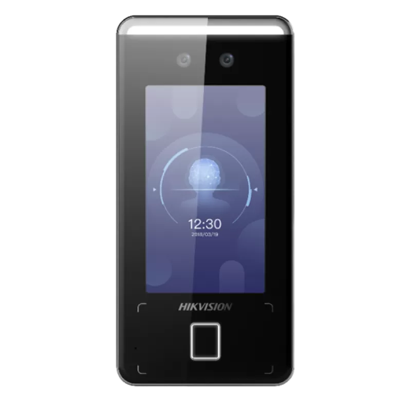 Terminal standalone IP de control acces si pontaj cu recunoastere faciala, amprenta, Card si cod QR - HIKVISION DS-K1T341AMF-S