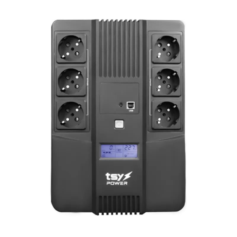 UPS TSY Power, 600VA/360W, LCD, AVR-repornire automata, Management, 6 x Schuko, 2 x RJ45, 1 X USB type B TSY-D-0K6-LCD