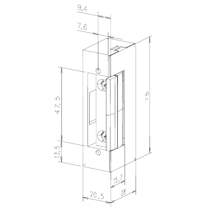 Yala electromagnetica de toc, consum redus, fail secure, memorie si deblocare mecanica, alimentare 12 Vcc - effeff by ASSA ABLOY E7AE-E4139 - imagine 1