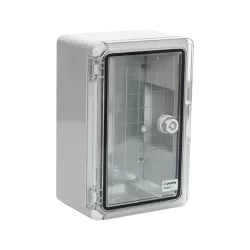 Cutie distributie IP65 din ABS gri, usa transparenta, placa metalica, 200x300x130 mm PP3011
