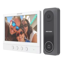 Kit videointerfon analogic, ecran 7', conectare 4 fire pentru 1 familie, IR - HIKVISION DS-KIS212 - imagine 1
